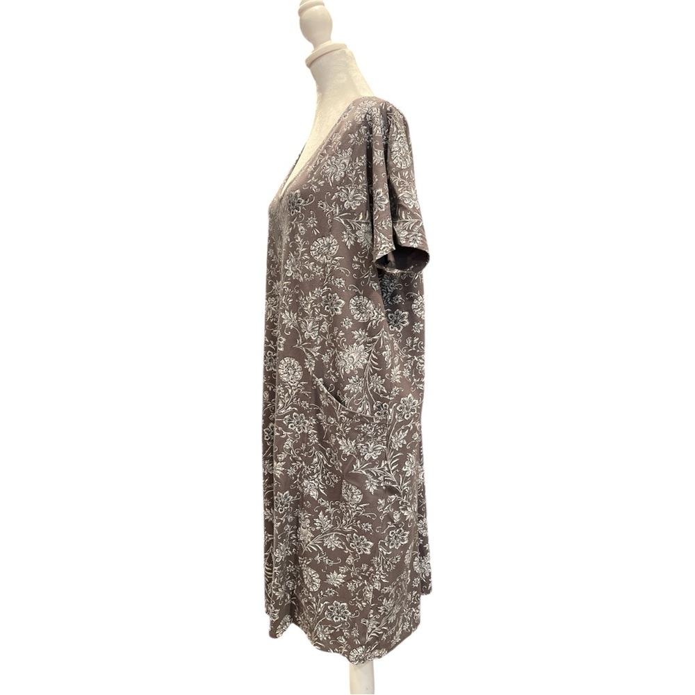 Pure Jill XL Taupe Floral Cotton Knit Midi Dress Pockets Relaxed - Picture 3 of 6